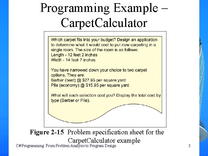 Programming Example – Carpet. Calculator Figure 2 -15 Problem specification sheet for the Carpet. Programming Example – Carpet. Calculator Figure 2 -15 Problem specification sheet for the Carpet.