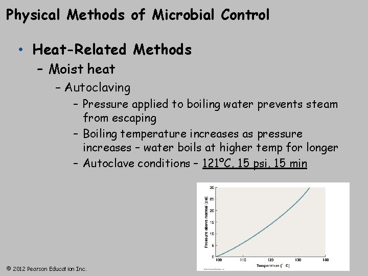 Physical Methods of Microbial Control • Heat-Related Methods – Moist heat – Autoclaving –