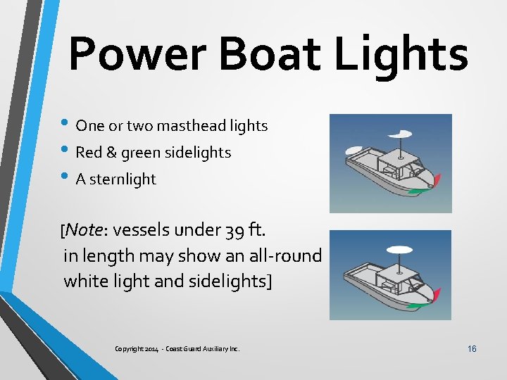 Power Boat Lights • One or two masthead lights • Red & green sidelights