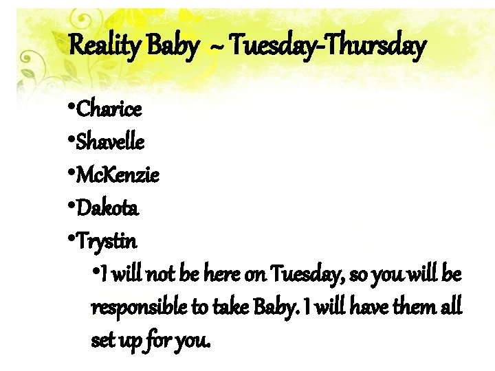 Reality Baby ~ Tuesday-Thursday • Charice • Shavelle • Mc. Kenzie • Dakota •