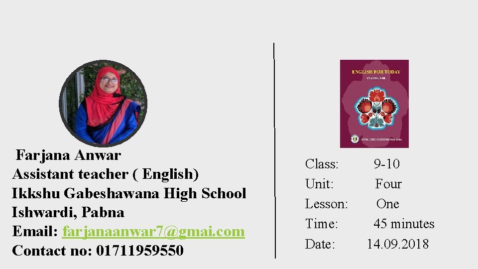 Farjana Anwar Assistant teacher ( English) Ikkshu Gabeshawana High School Ishwardi, Pabna Email: farjanaanwar