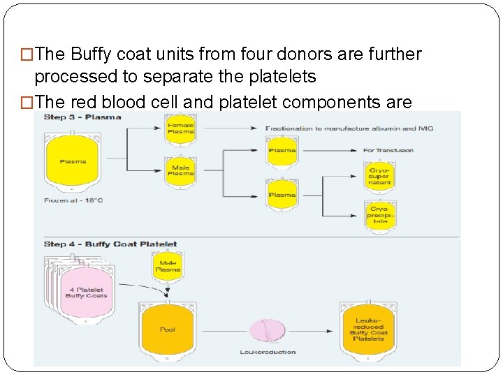 �The Buffy coat units from four donors are further processed to separate the platelets