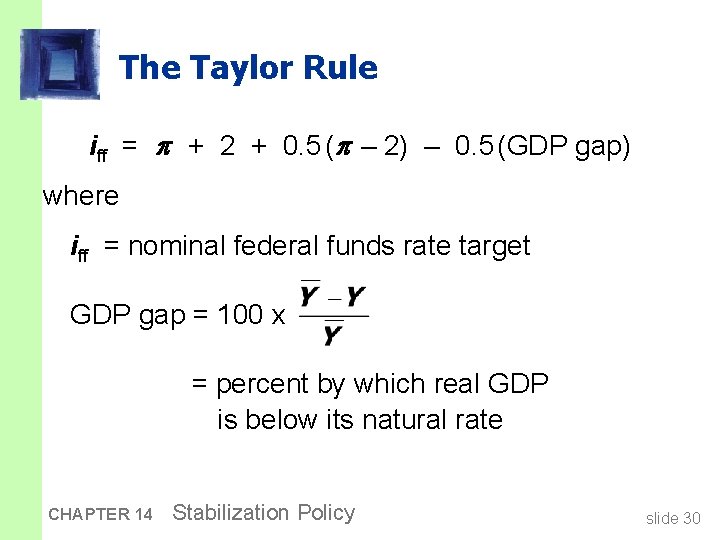 The Taylor Rule iff = + 2 + 0. 5 ( – 2) –