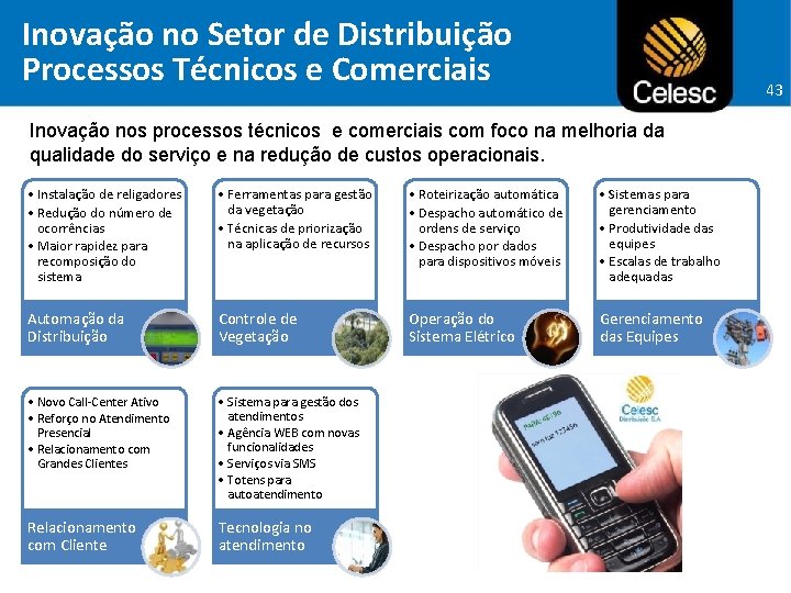 Inovação no Setor de Distribuição Processos Técnicos e Comerciais 43 Inovação nos processos técnicos