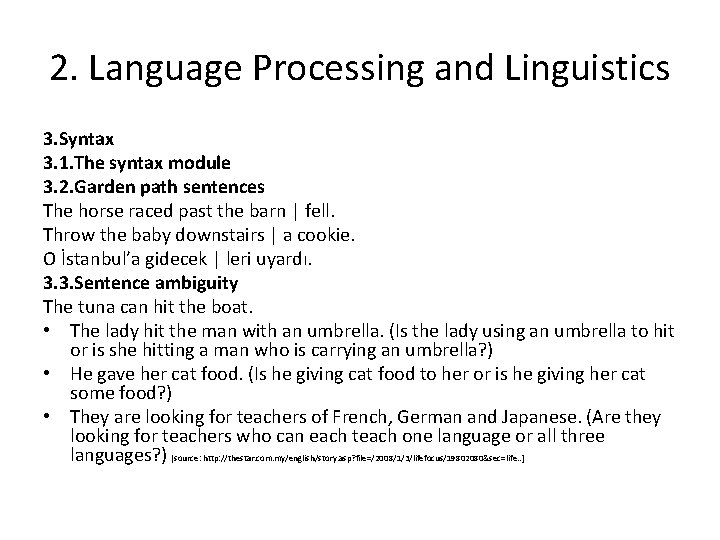 2. Language Processing and Linguistics 3. Syntax 3. 1. The syntax module 3. 2.