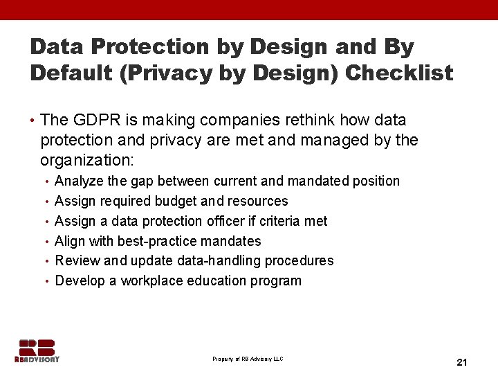 Data Protection by Design and By Default (Privacy by Design) Checklist • The GDPR