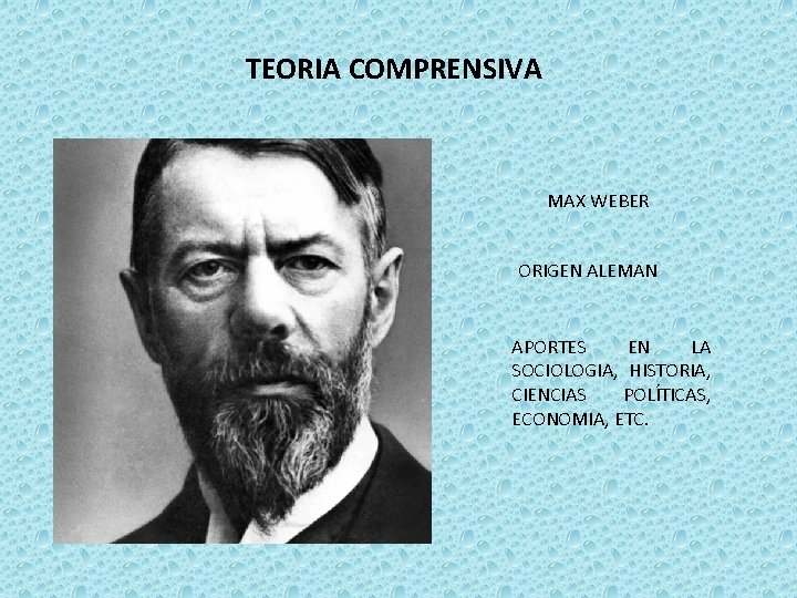 TEORIA COMPRENSIVA MAX WEBER ORIGEN ALEMAN APORTES EN LA SOCIOLOGIA, HISTORIA, CIENCIAS POLÍTICAS, ECONOMIA,