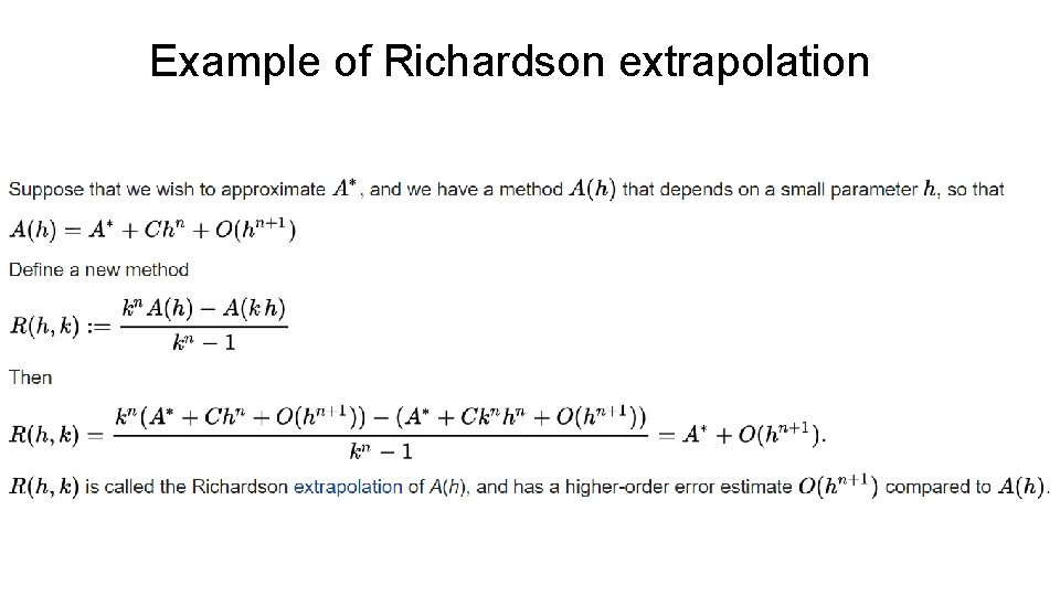 Example of Richardson extrapolation 