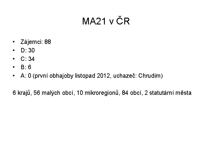 MA 21 v ČR • • • Zájemci: 88 D: 30 C: 34 B: