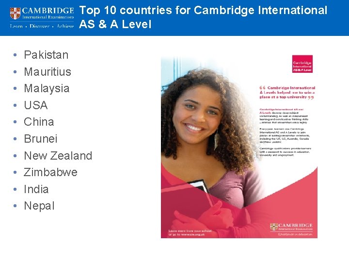 Top 10 countries for Cambridge International AS & A Level • • • Pakistan