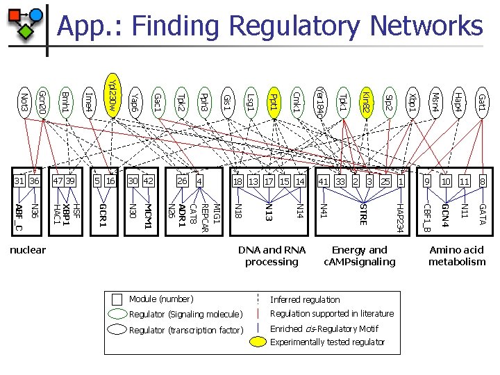 App. : Finding Regulatory Networks Experimentally tested regulator 11 8 GATA Enriched cis-Regulatory Motif