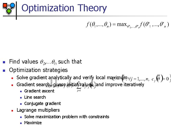 Optimization Theory n n Find values 1, … n such that Optimization strategies n