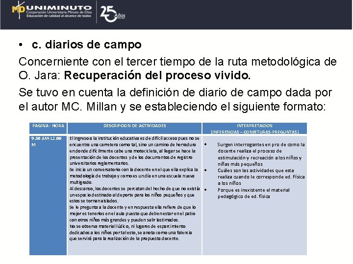  • c. diarios de campo Concerniente con el tercer tiempo de la ruta