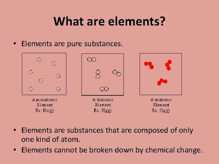 What are elements? • Elements are pure substances. • Elements are substances that are