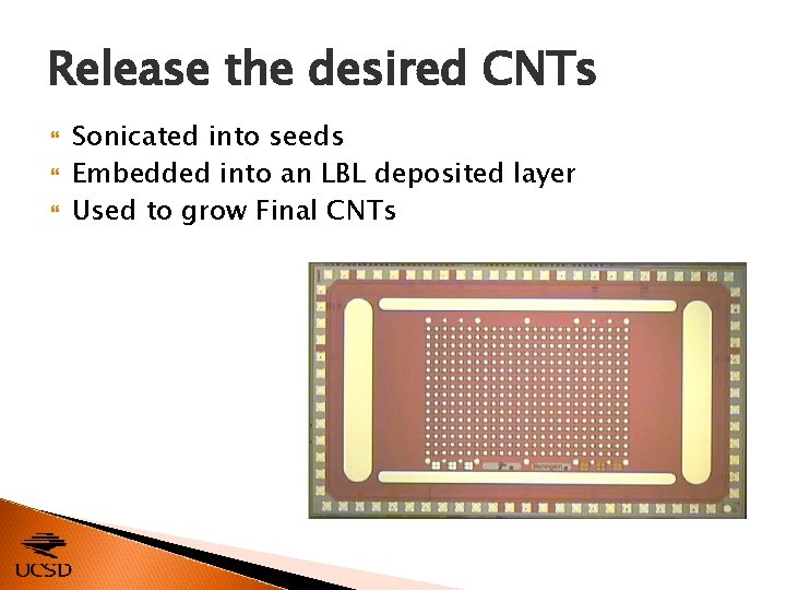 Release the desired CNTs Sonicated into seeds Embedded into an LBL deposited layer Used
