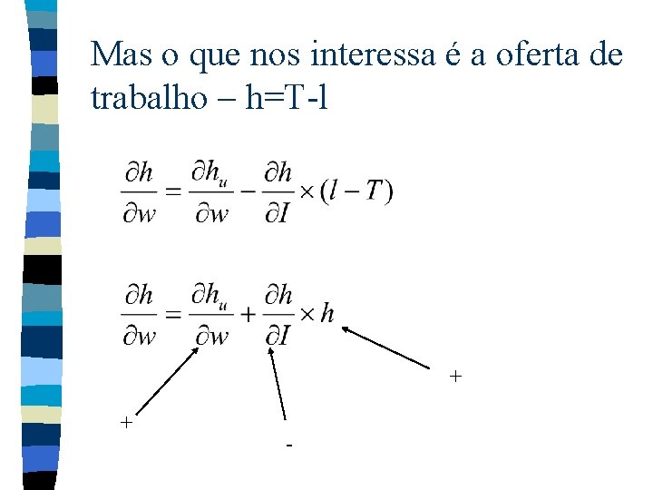 Mas o que nos interessa é a oferta de trabalho – h=T-l + +