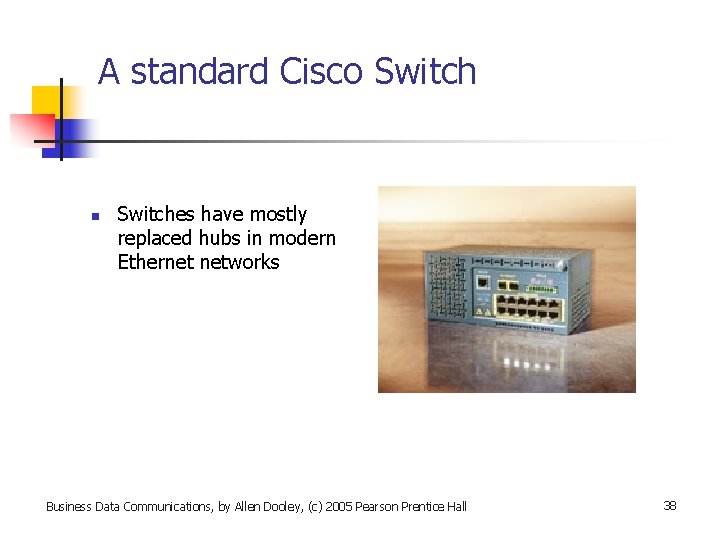 A standard Cisco Switch n Switches have mostly replaced hubs in modern Ethernet networks