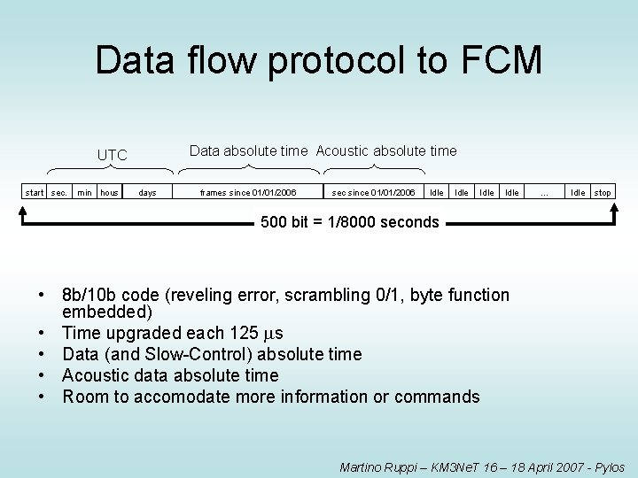 Data flow protocol to FCM Data absolute time Acoustic absolute time UTC start sec.