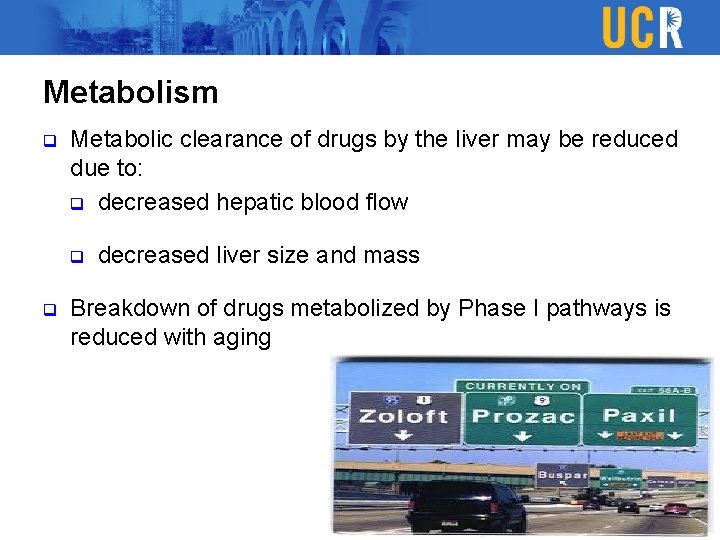 Metabolism q Metabolic clearance of drugs by the liver may be reduced due to: