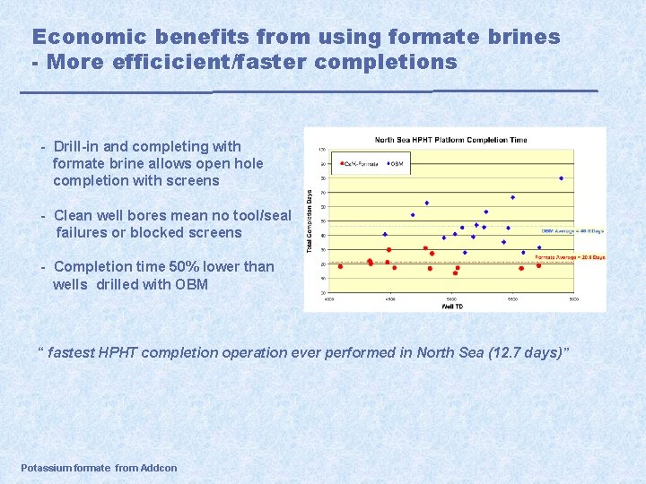 Economic benefits from using formate brines - More efficicient/faster completions - Drill-in and completing