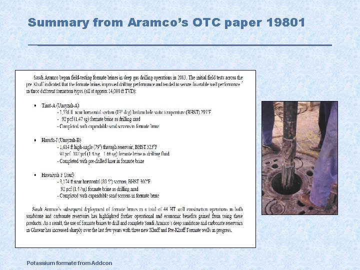 Summary from Aramco’s OTC paper 19801 Potassium formate from Addcon 