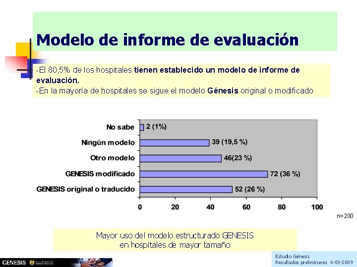 Modelo de informe de evaluación -El 80, 5% de los hospitales tienen establecido un