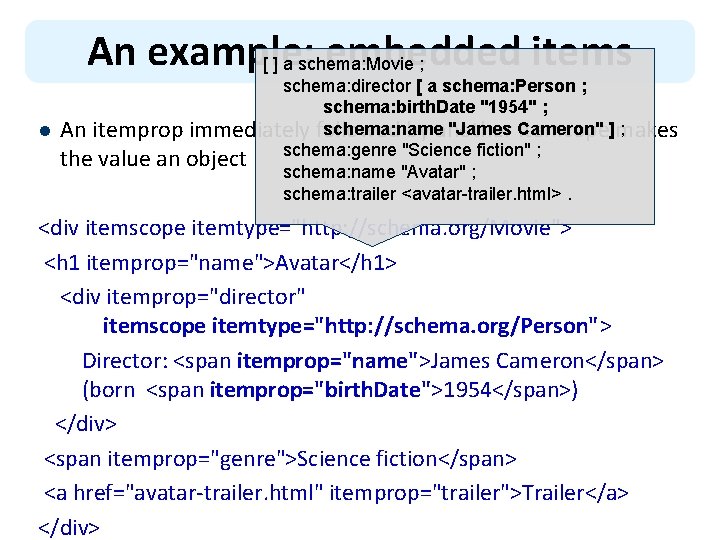 An example: embedded items [ ] a schema: Movie ; schema: director [ a