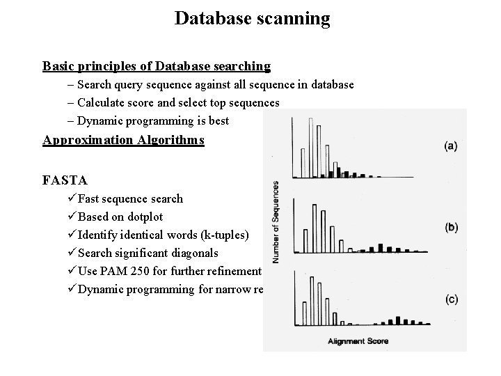 Database scanning Basic principles of Database searching – Search query sequence against all sequence Database scanning Basic principles of Database searching – Search query sequence against all sequence
