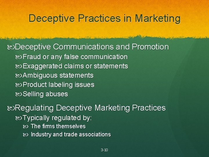 Deceptive Practices in Marketing Deceptive Communications and Promotion Fraud or any false communication Exaggerated