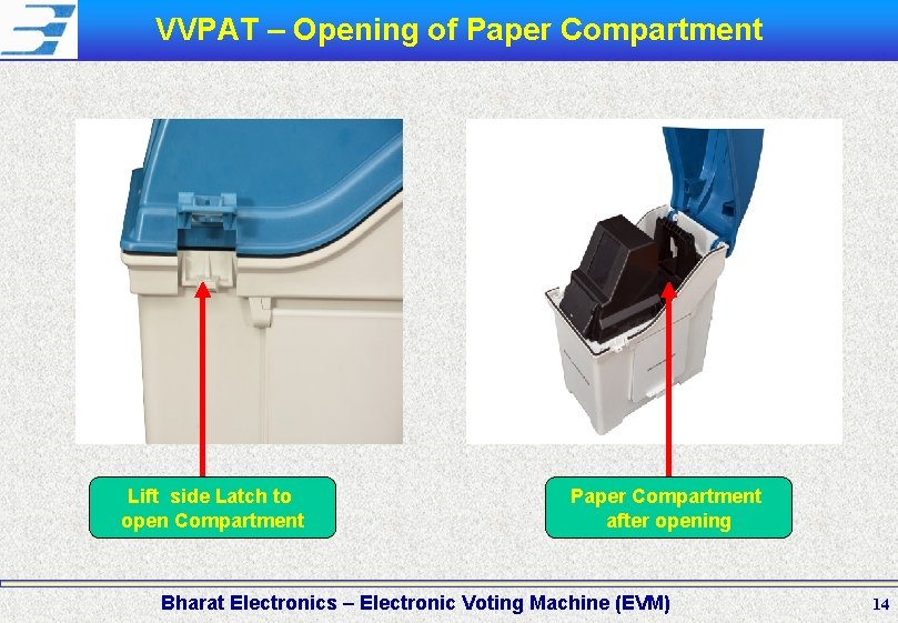 VVPAT – Opening of Paper Compartment Lift side Latch to open Compartment Paper Compartment