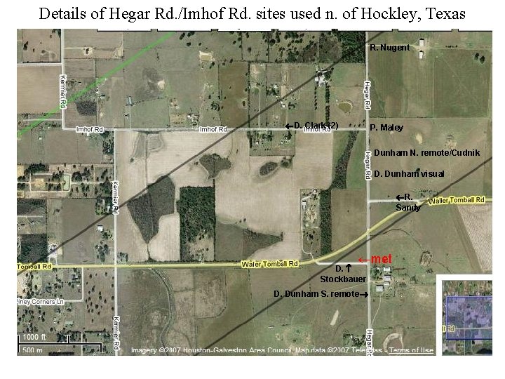 Details of Hegar Rd. /Imhof Rd. sites used n. of Hockley, Texas R. Nugent