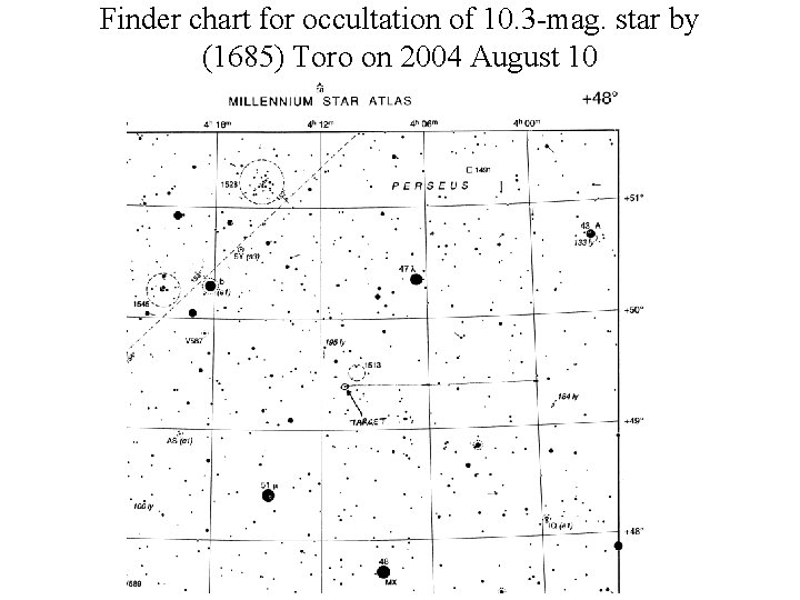 Finder chart for occultation of 10. 3 -mag. star by (1685) Toro on 2004