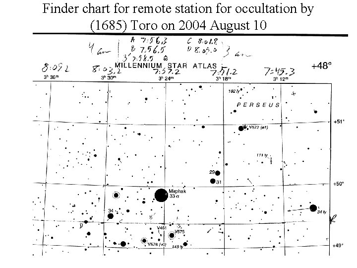 Finder chart for remote station for occultation by (1685) Toro on 2004 August 10