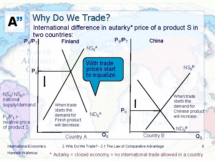 Why Do We Trade? International difference in autarky* price of a product S in