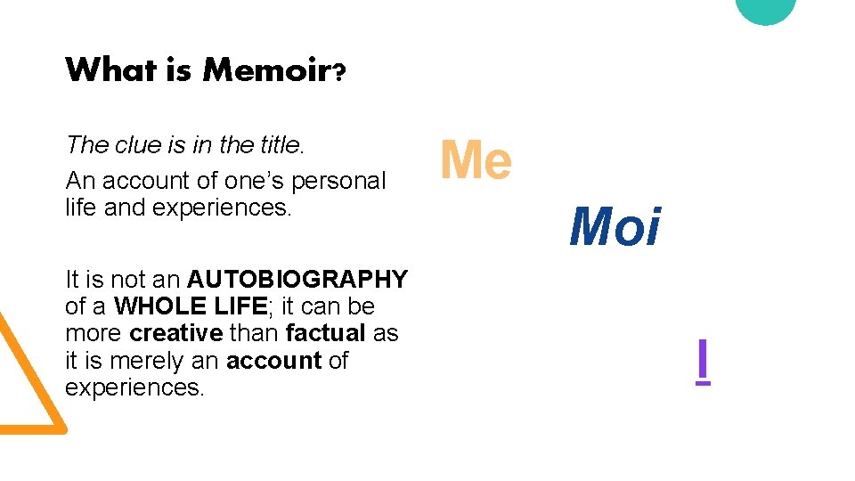 What is Memoir? The clue is in the title. An account of one’s personal