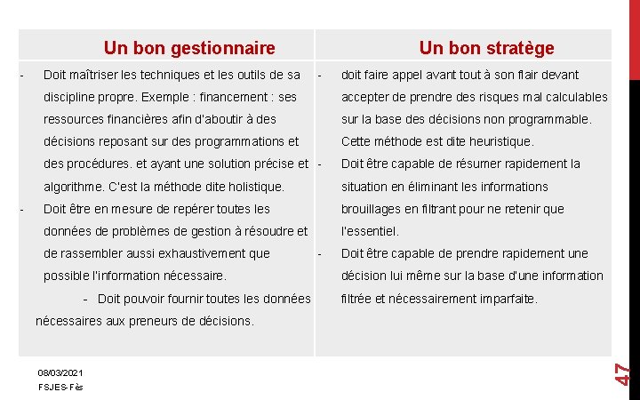 Un bon gestionnaire - Doit maîtriser les techniques et les outils de sa -