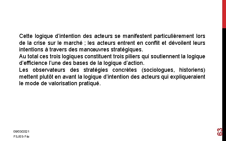 08/03/2021 FSJES-Fès 63 Cette logique d’intention des acteurs se manifestent particulièrement lors de la