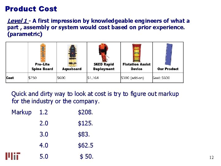 Product Cost Level 1 - A first impression by knowledgeable engineers of what a