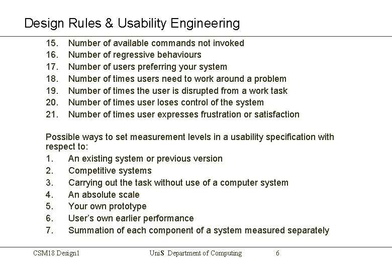 Design Rules & Usability Engineering 15. 16. 17. 18. 19. 20. 21. Number of