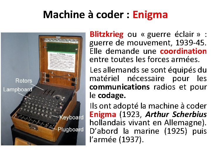 Machine à coder : Enigma Blitzkrieg ou « guerre éclair » : guerre de
