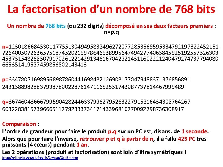 La factorisation d’un nombre de 768 bits Un nombre de 768 bits (ou 232