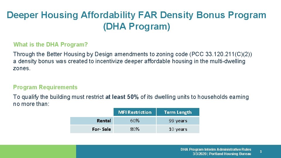 Deeper Housing Affordability FAR Density Bonus Program (DHA Program) What is the DHA Program?