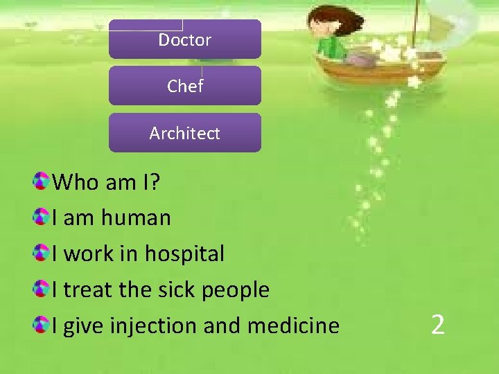Doctor Chef Architect Who am I? I am human I work in hospital I