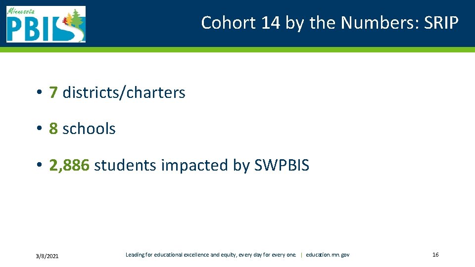 Cohort 14 by the Numbers: SRIP • 7 districts/charters • 8 schools • 2,