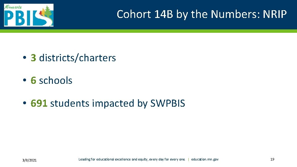 Cohort 14 B by the Numbers: NRIP • 3 districts/charters • 6 schools •