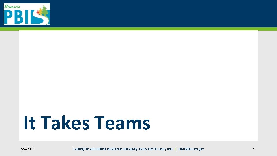 It Takes Teams 3/8/2021 Leading for educational excellence and equity, every day for every