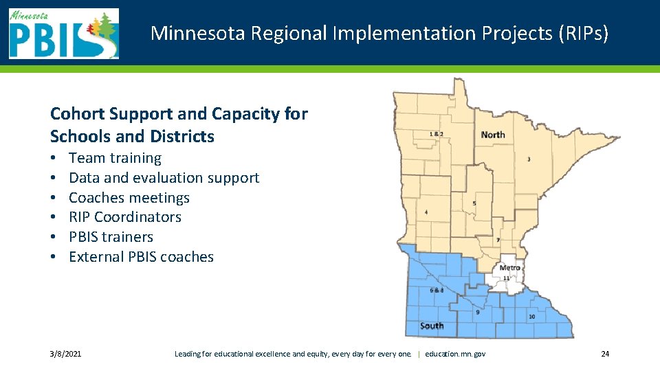 Minnesota Regional Implementation Projects (RIPs) Cohort Support and Capacity for Schools and Districts •