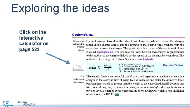 Exploring the ideas Click on the interactive calculator on page 522 