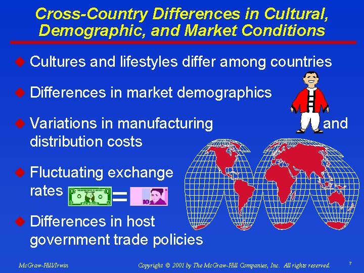 Cross-Country Differences in Cultural, Demographic, and Market Conditions u Cultures and lifestyles differ among