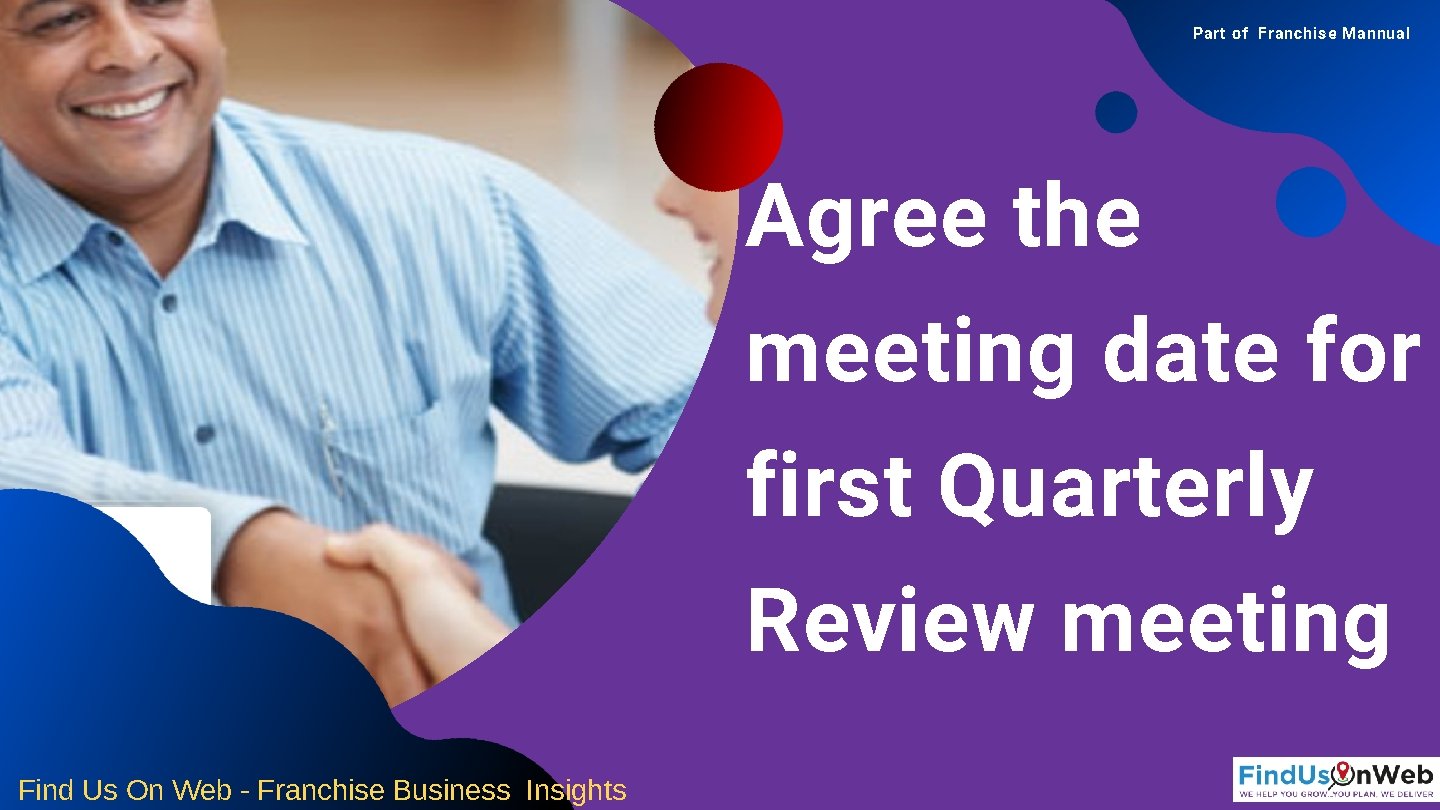 Part of Franchise Mannual Agree the meeting date for first Quarterly Review meeting Find